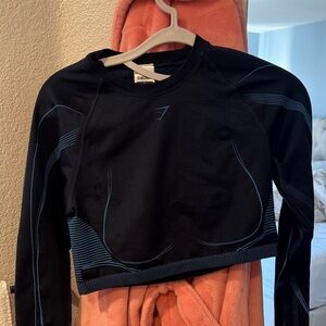 Gymshark Black and Blue Long Sleeve Crop Top